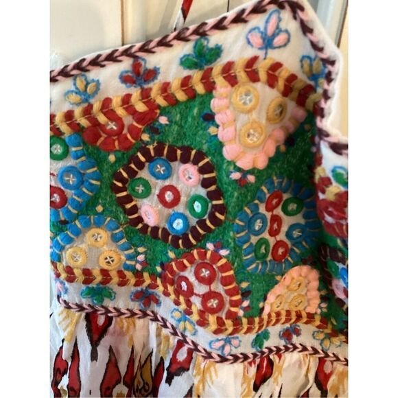 Zara Womens Embroidered mini Dress Sz L Lined Boho Hippie - Picture 5 of 11